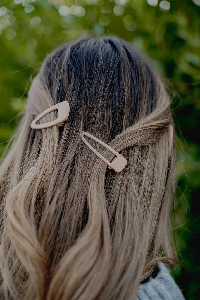 Two Pack Matte Hair Clips-Tan