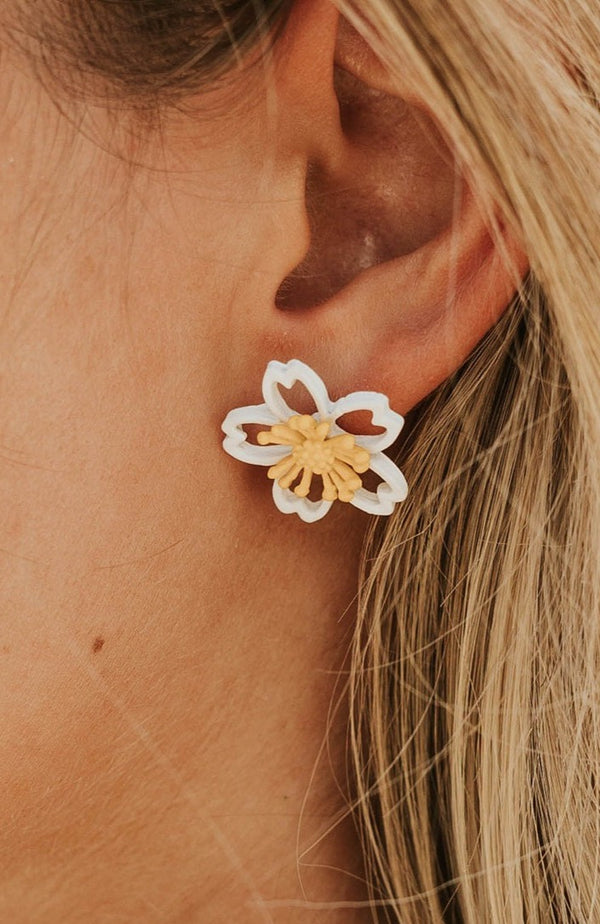 Daffodil Earrings-White/Yellow