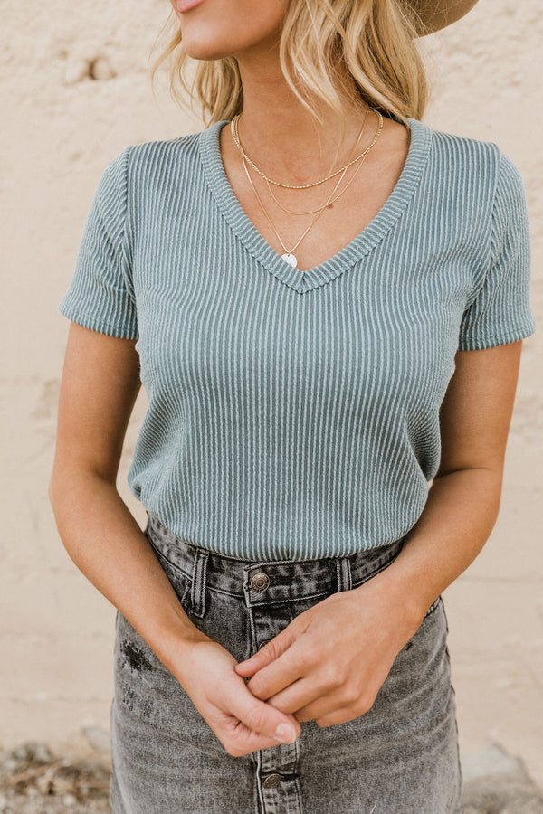 Boone V-Neck Top-Seafoam