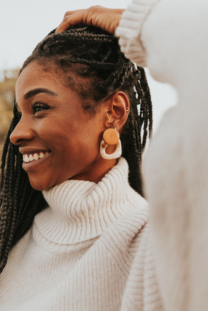 Wooden Oval Drop Earring-Brown